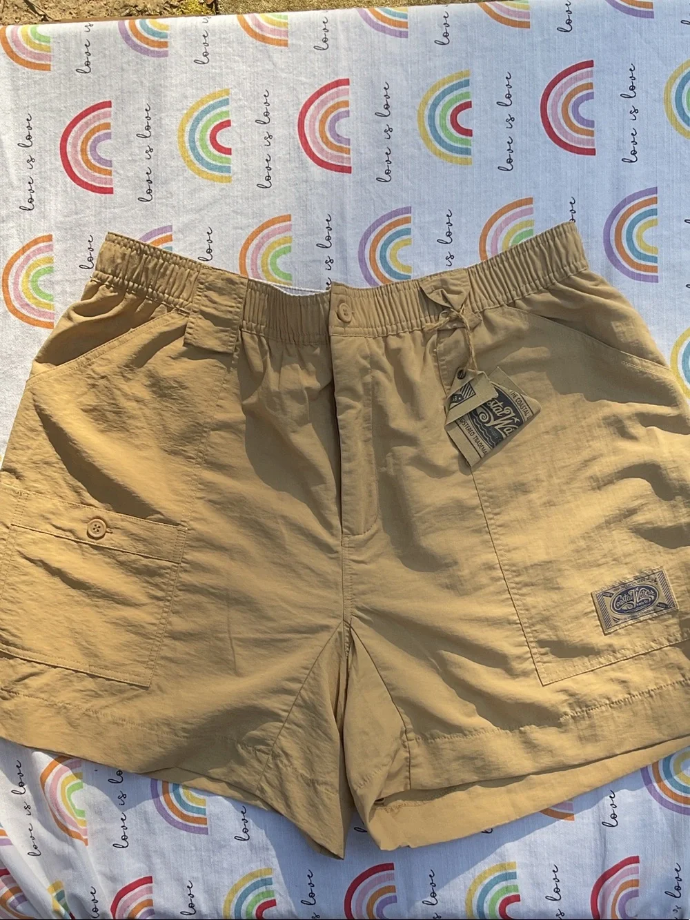 Men's Casual Tan Cargo Shorts with Elastic Waist